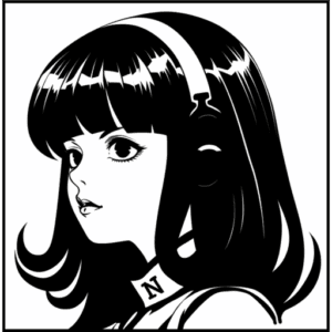 Black-and-white Nous Research logo showing an illustrated girl with dark hair.